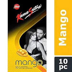 KamaSutra Mango Flavoured Condoms for Men | Tempting Flavour with Dotted Texture | Made with Natural Rubber Latex | Lubricated Condoms | Excite/Flavour Series | 10 Mango Dotted Condoms