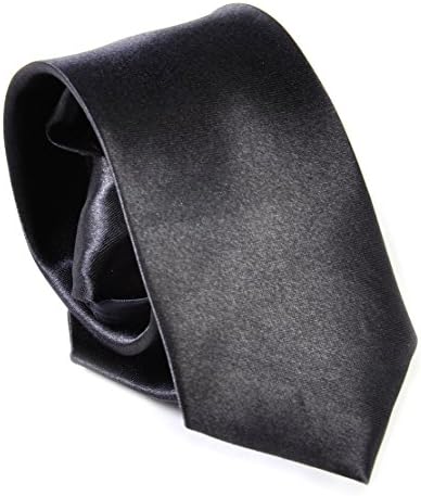 Boys Adjustable Zipper Neck Ties Solid Colour Satin Look Necktie (Dark Grey)
