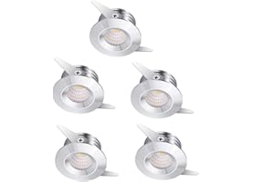 Elitlife 5Pcs 3W Silver LED Recessed Small Spot Lamp Ceiling Light with Adapter for Cabinet(Warm White)