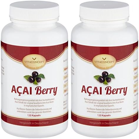 Value Pack – 2 x Acai Berry Acai Berry 48000 MG PLUS VITAMIN C, The Original From Brazil * Maximum Dosage – 240 Capsules Fat Burning/Weight Loss – Made in Germany – Acai Berry – The Wonder Berry from Brazil – Vitacon CEPT