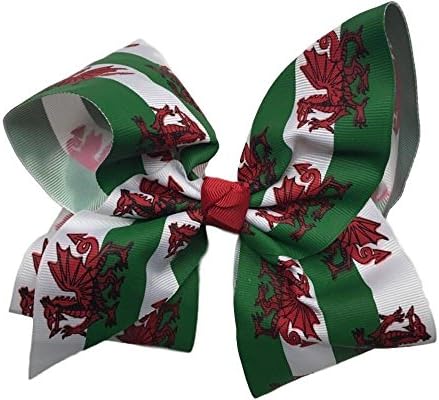 HAREENA WELSH HAIR BOW High Quality Grosgrain, Large, Small, Girls, Alligator Clip, Wales, Dragon, Signature (LARGE (7.5CM RIBBON))