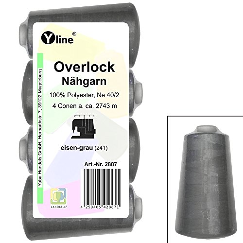 4 Stück Spulen Overlock - Nähgarn, eisen - grau, a. 2743 m, NE 40/2, 100% Polyester, Nähfaden, Nähmaschinen Garn, 2887