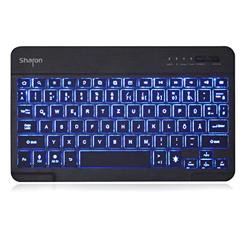 Sharon Galaxy Tab 4 10.1 SM-T530 SM-T535 Hülle mit beleuchteter Bluetooth – Tastatur | Ultraslim Schutzhülle | QWERTZ- Layout (Deutsch) | Tastatur herausnehmbar | Hintergrundbeleuchtete Tasten, Farbe einstellbar - 3
