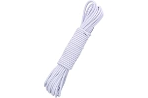 DHAIQC Bungee Cord White 4mm X 12M, Heavy Duty Elastic Shock Cord Nylon Stretch String Bungee Rope Elastic Rope for Luggage, Camping, Kayak, Tie Downs (White, 4mm x 12M)
