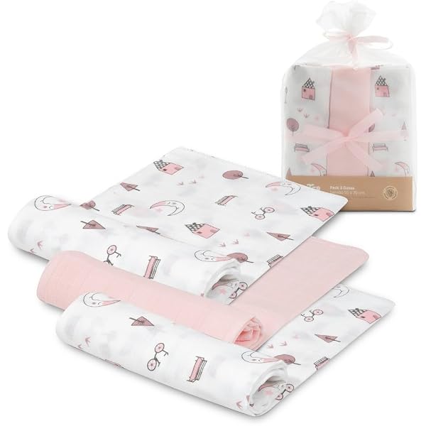 INTERBABY Muslin Tücher – 3er Pack Aus Bambus & Baumwolle, 55x70 Cm, Saugfähig