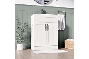 BELOFAY 500mm Floor Standing Bathroom Vanity Unit With Basin - Laquered Cloakroom Vanity Unit with 1 Tap Hole Ceramic Basin and Soft Close Hinges. (Waste INCLUDED) (Crawley White)