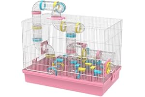 GNB PET Large Hamster Cage DIY Habitat 20‘’x12''x15'' With Comaplete Tunnel Tube Module Toys for Gerbil Mouse Dwarf Mice(Pink)