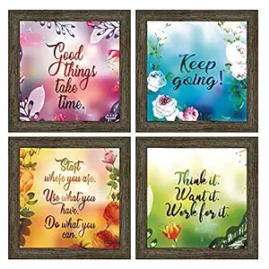 Indianara Set of 4 Motivational Office Decor Framed Wall Hanging Laminated Paintings Matt Art Prints 9.5 inch x 9.5 inch each without Glass (2053EBY) multicolor