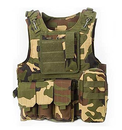 WorldShopping4U Militaire Armée Airsoft Assault Tactique Chasse FSBE Style Transporteur Molle Combat Gilet (Woodland Camo)