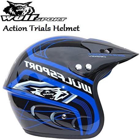 WULFSPORT ACTION TRIALS OPEN FACE HELMET Motorcycle Adult &amp; Kids MX ATV Off Road Sport Helmet Blue (XL)