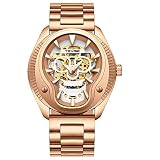 Gmore Herrenuhr Mode Leucht Machanical Armbanduhr Wasserdichte Edelstahl Uhren für Männer (Rotgold)