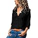 Produktbild Damen Langarm Einfarbig V-Ausschnitt Elegante Freizeit Tunika Casual Top Locker Langarmshirts Hemd MYMYG Mode T-Shirt Casual Bluse Tops (Schwarz,EU:34/CN-S)