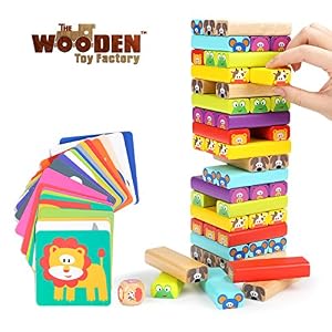 The Wooden Toy Factory – Juego de Torre de Bloques de Madera Animales 4 en 1, Juguete de Sobremesa Educativo para Niños y Niñas