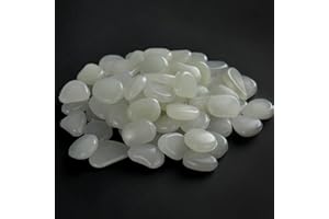 PUUPAA Lot de 50 galets lumineux pour aquarium, pierres décoratives, jardin, aquarium, jardinière, allée, revêtement de couleur blanc