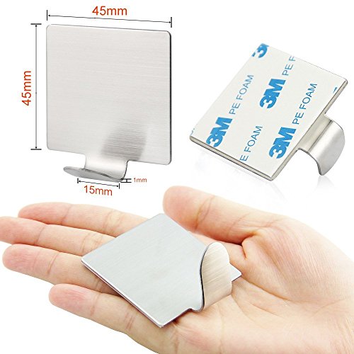 Wandhaken selbstklebend, Handtuchhaken Kleiderhaken Ohne Bohren Wasserfest für Bad und Küche Gebürstetes Edelstahl 4 Stück by Hmlike - 3