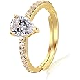 MISS JO 92.5 Sterling Silver Poire Pave Engagement Adjustable Ring, Pear Cut Solitaire, Elegant Whites Collection, Wedding Gift for Women, BIS Hallmarked -Gold Polish