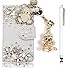 Produktbild Sunroyal 3D DIY Handmade [3in1 Set] Praktisch Hochwertigem Magnetic Glitter Kristall Diamant Buch Case Zurück Flip Bling diamant Case für Samsung Galaxy S5/S5 Neo GT-I9600 I9600 Rhinestone Strass Hülle Tasche ETUI Schale Rückseite - PU Leder Flip Folio Klapp Schutzhülle Glänzend Schale Ultra Dünn Haut mit Kartenslots Gebaut inklusive Touchstift und Universal Schleife Kristall Bling Anhänger Strass Diamant Anti Staub Schutz Stecker Stöpsel, Weiß Flower Blume Lovely Bär Muster Malerei