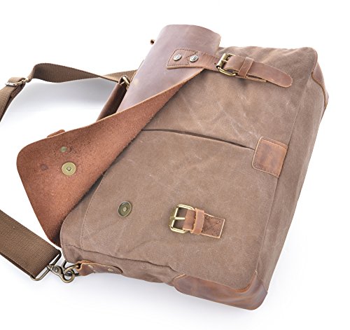 Gootium 21108BR Vintage Canvas Schultertasche Umh  ngetasche f  r Damen Herren  35 cm  9 5  l  braun