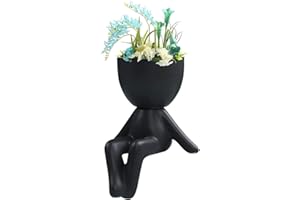 Ropniik Mini Macetas Ceramica,Maceta con Forma Humana para Cactus de Cerámica,Set Macetas Suculentas con Desagüé para Mesa de Comedor Sala de Estar, Casa y Jardin Boda Decorativos Interior (Negro)