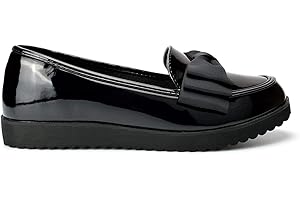 GENERIC Krush Girls Patent Loafers with Bow Detail Black