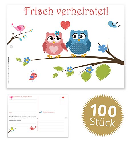Ballonflugkarten Hochzeit „Frisch verheiratet“ 100 Stück / extra leichte Flugkarten für weiten Flug / gelocht wetterfest Luftballons Herzluftballons Ballonkarten Hochzeitsspiel Vorlage Gute Wünsche - 5