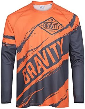 Large Mountain Bike Jersey, Waterproof Long Sleeve Orange Shirt, Adult Mens, Small, Medium, Large, XL, Breathable &amp; Lightweight, Best Bicycle Jerseys on Amazon, Great Clothing Gift