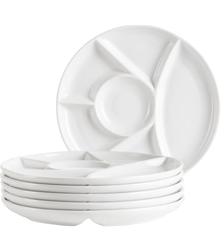 Cosy &amp; Trendy HJ3151 Piatto Fonduta A 4 Scomparti - Porcellana, Diametro 26 Cm - Per Cene Eleganti E Pratichissime