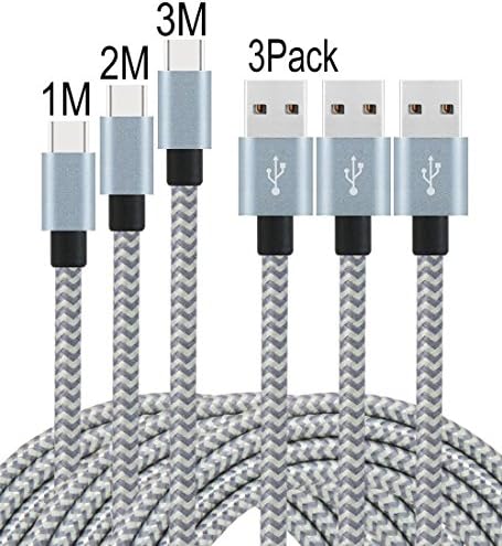 PeziMu [3Pack] USB Type C Cable Fit to Macbook 12", Nexus 6P 5X, Google Pixel XL,LG G5 V20, One Plus 2, Nokia N1 Tablet and Other USB C Devices(1M,2M,3M)-Gray White