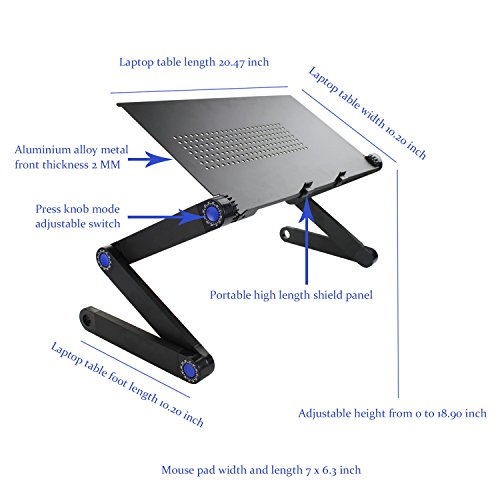 Rettungs-Laptop-Tisch / Schreibtisch / Stand-Portable Klapp-Tisch-Bett, Sofa, Teppich Tray Buch Stand-Extra Wide Tray Aluminium-Legierung mit Maus Stand (Schwarz) - 2