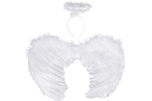 YeahBoom Engelsflügel Weiß,Engel Kostüm Damen mit Heiligenschein,Engel Flügel,Kostüm Engel,Weiße Flügel Mädchen,Engelsflügel Deko,Federflügel Engel,Engels Flügel Kostüm