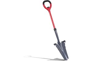 Eikuavons Spade with Root Saw for Hard, Rocky Soils, Root Spade with Wide Tread Edge and Ergonomic Handle, 114 cm V-shaped Root Spade Cuts Roots Effectively