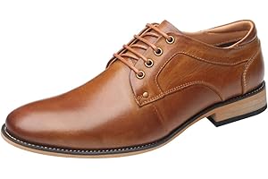 ANUFER Hombres Tacón de Madera con Cordones Derby Lisos Zapatos de Vestir Formales de Negocios