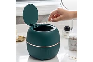 FIYSON Mini Poubelle de Bureau-Poubelle de Bureau créative en plastique Poubelle de Table avec Couvercle à Bouton-Petite Poubelle de Bureau à Domicile pour bureau,chambre cuisine table (vert)
