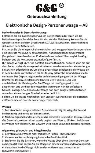 G&G A8/180KG AAA Batteriebetrieb Bambusholz Personenwaage Digitalwaage - 5