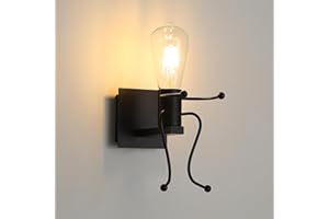 Delaveek Applique Murale Interieur Noir E27, Lampe de Mur Métal Créatif Rétro Moderne, Humanoïde Lumière Murales Industrielle Vintage pour Chambre D'enfants Couloir (Ampoule Non incluse)