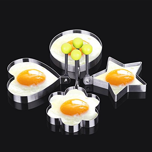 Ei Schimmelpilze, Intsun 5er Edelstahl Spiegeleierform, Ei braten Schimmel, Love Heart, Runde , Pentagram Sterne , Plum Blumen förmigen Pfannkuchen, Pancake Mold, Kitchen Tool, Pancake Ringe mit Ölpinsel - 3