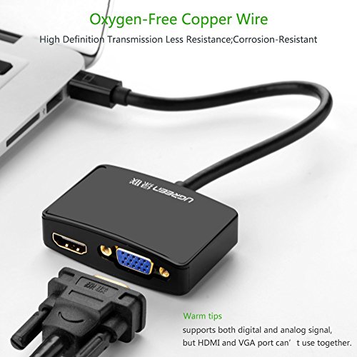 UGREEN Mini Displayport auf hdmi Adapter Thunderbolt auf Vga 2 in 1 HDTV Konverter 1080P für Apple Mac Book, MacBook Pro, MacBook Air, Mac Mini und iMac,Microsoft Surface Pro/ Pro 2/ Pro 3, Thinkpad X1/ Carbon/ Touch/ Helix Schwarz - 6