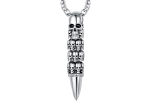 FaithHeart Skull Necklace for Men, Gothic Punk Skull Head/Bullet Pendant Cool Skeleton Jewelry Stainless Steel/Gold/Black, With Gift Box