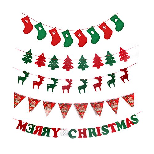 Christmas Banners Hanging Tree Elk Stockings Flags Merry Christmas