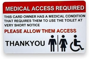 PAC SUPPLIES GLOBAL Medical Access Required ID Card for Urgent Toilet Use, Red