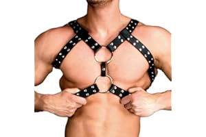 Osznmmg Arnés de piel para hombre, arnés de pecho ajustable, para club, disfraz negro, Negro, Taille unique