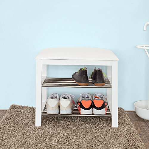 SoBuy® Mini Schuhbank,Sitzbank,Schuhregal, Schuhschrank, Schuhtruhe, Badregal mit 2 Böden,FSR18-K-W - 8