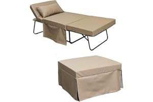 MarinelliGroup Pouf letto singolo con materasso 75X75X43 cm salvaspazio pieghevole camera cameretta soggiorno poggiapiedi ecopelle Beny (Beige)