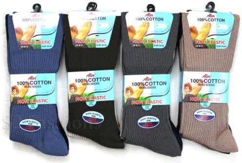 Mens Non Elastic 100% Cotton Socks Regular Size 6-11 Pack of 6 (Assorted)
