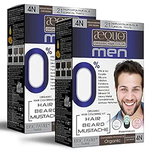 byPureNaturals Aequo Organic Cream Hair Colour 4N Medium Brown for Men,170 ML| Natural Long Lasting Permanent Color for Hair, Beard & Mustache| 100% Grey Coverage| PPD & Ammonia Free Pack of 2