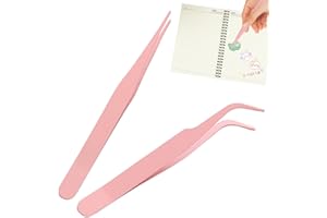 Hitrod Pince à Cils en Acier Inoxydable, Pince à coude pour Autocollants | Pincettes coudées Droites en Acier Inoxydable, 2 pièces, pour Scrapbooking - Pincettes coudées à Double paupière en Acier