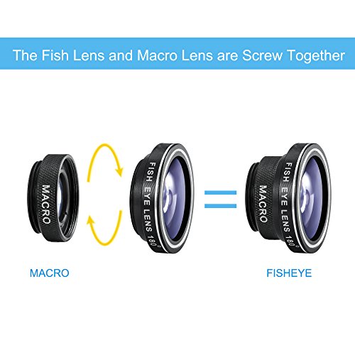 AMIR Fisheye Objektiv, 3 in 1 Clip-On Fischauge Objektiv & 0.4X Weitwinkel &10X Makro-Objektiv, Clip-on Handy Objektiv, Kamera Objektiv Kits fÃ¼r iPhone 7 6 6S 6S Plus & Die meisten Smartphone