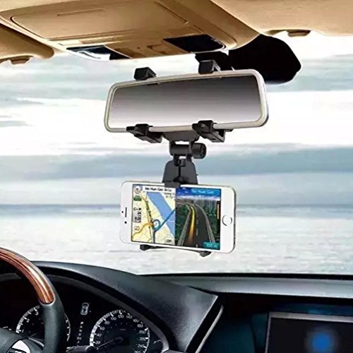 Durevole Auto specchietto retrovisore Supporti in ghisa, Power universale Smartphone supporto auto vista posteriore specchio supporto stand camion auto Bracket Cradle per tutti i tipi di smartphone GPS/PDA/MP3/MP4, nero