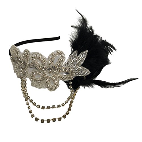 FENICAL Retro Feather Headpiece Flapper Chain Flower Hairband Great Gatsby Headband 1920s for Fancy Dress Party Dress-up Accessories