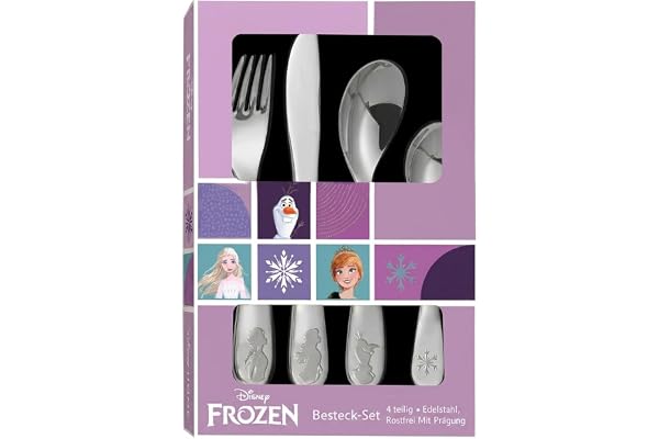 p:os 35805 Frozen The Ice Queen bestickset för flickor, bestickset i 4 delar i rostfritt stål, med kniv, gaffel, soppsked och dessertsked
